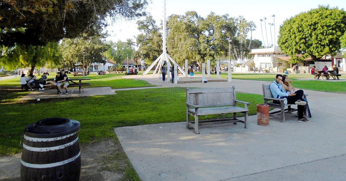 Plaza de las Armas in Old Town San Diego State Historic Park, photographed in 2019, not during the 2026 celebration