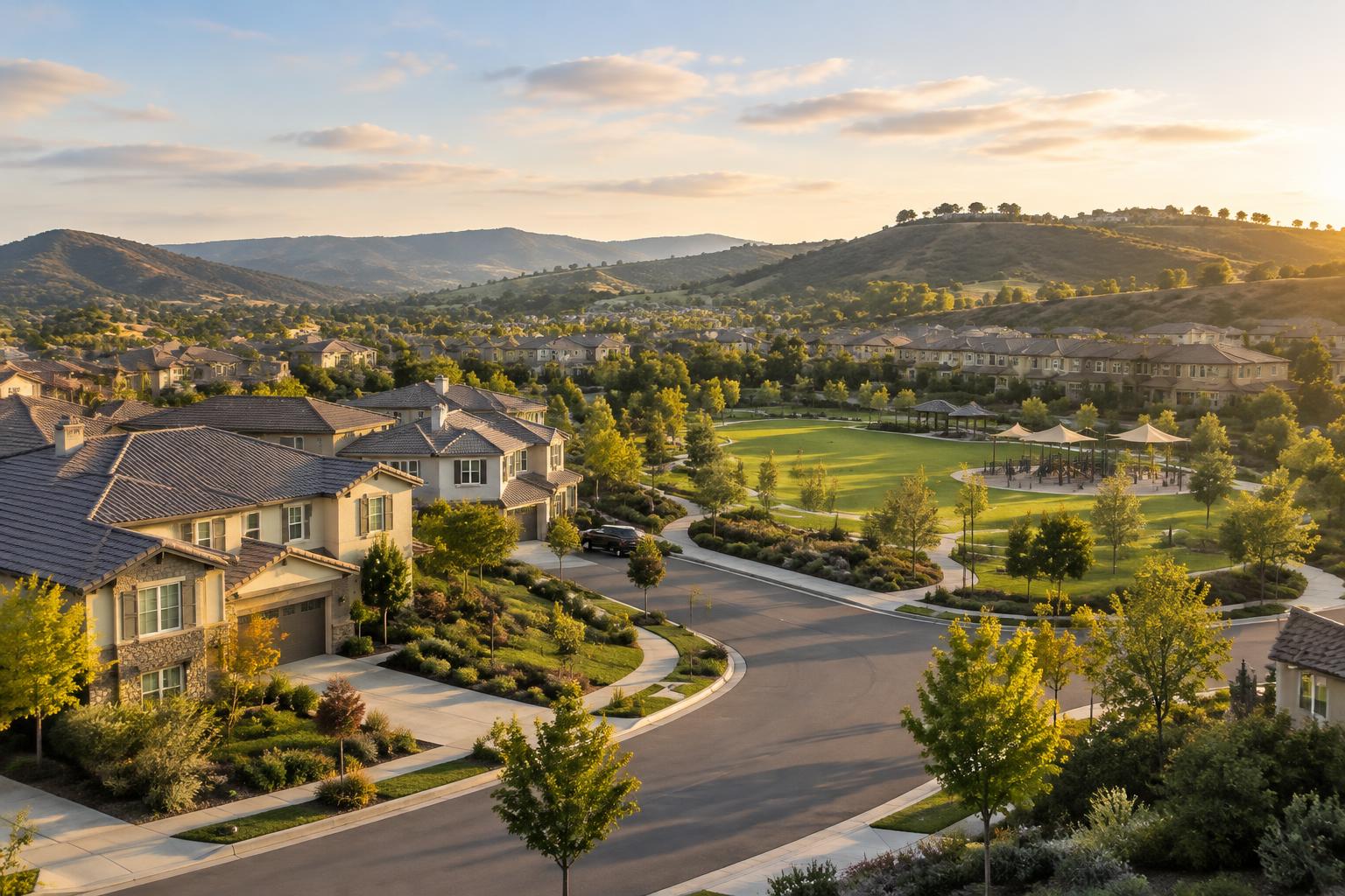 4S Ranch homes and a community park below rolling hills