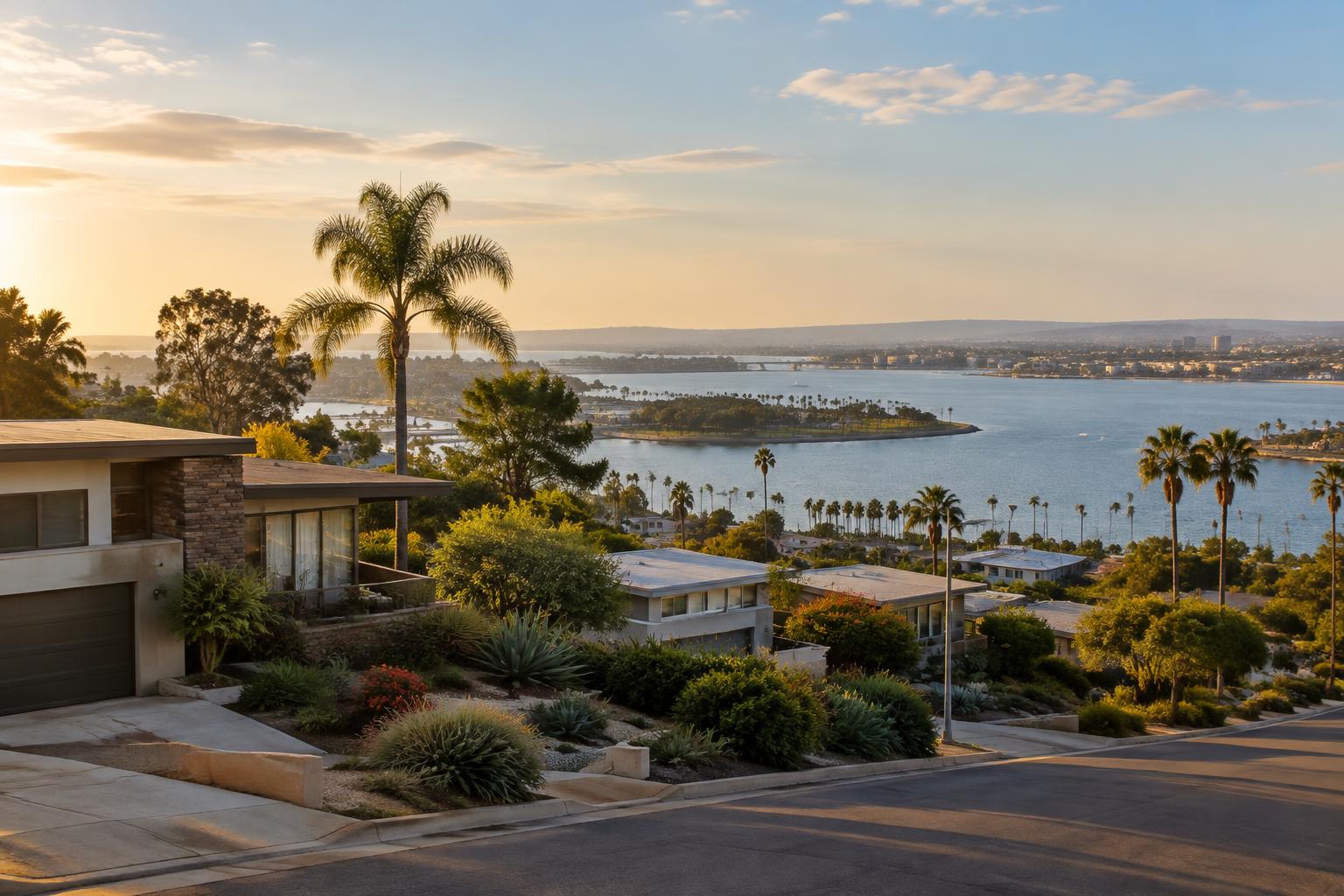 Bay Park homes on a hillside above Mission Bay