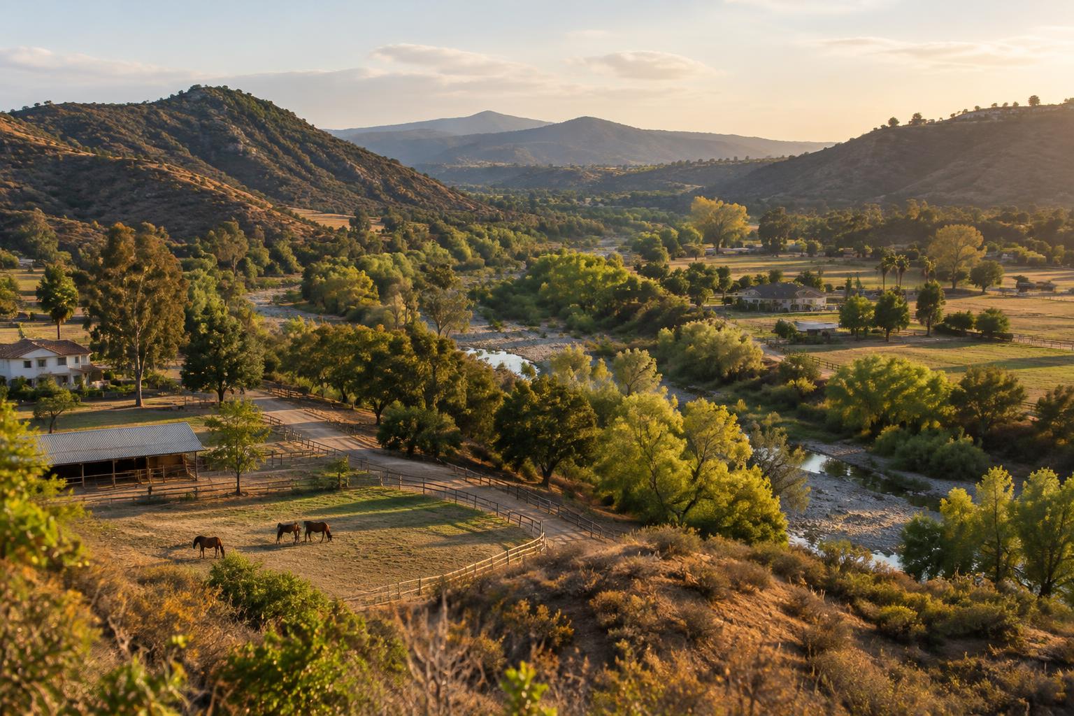 Ranch properties and pastures in the Bonsall valley