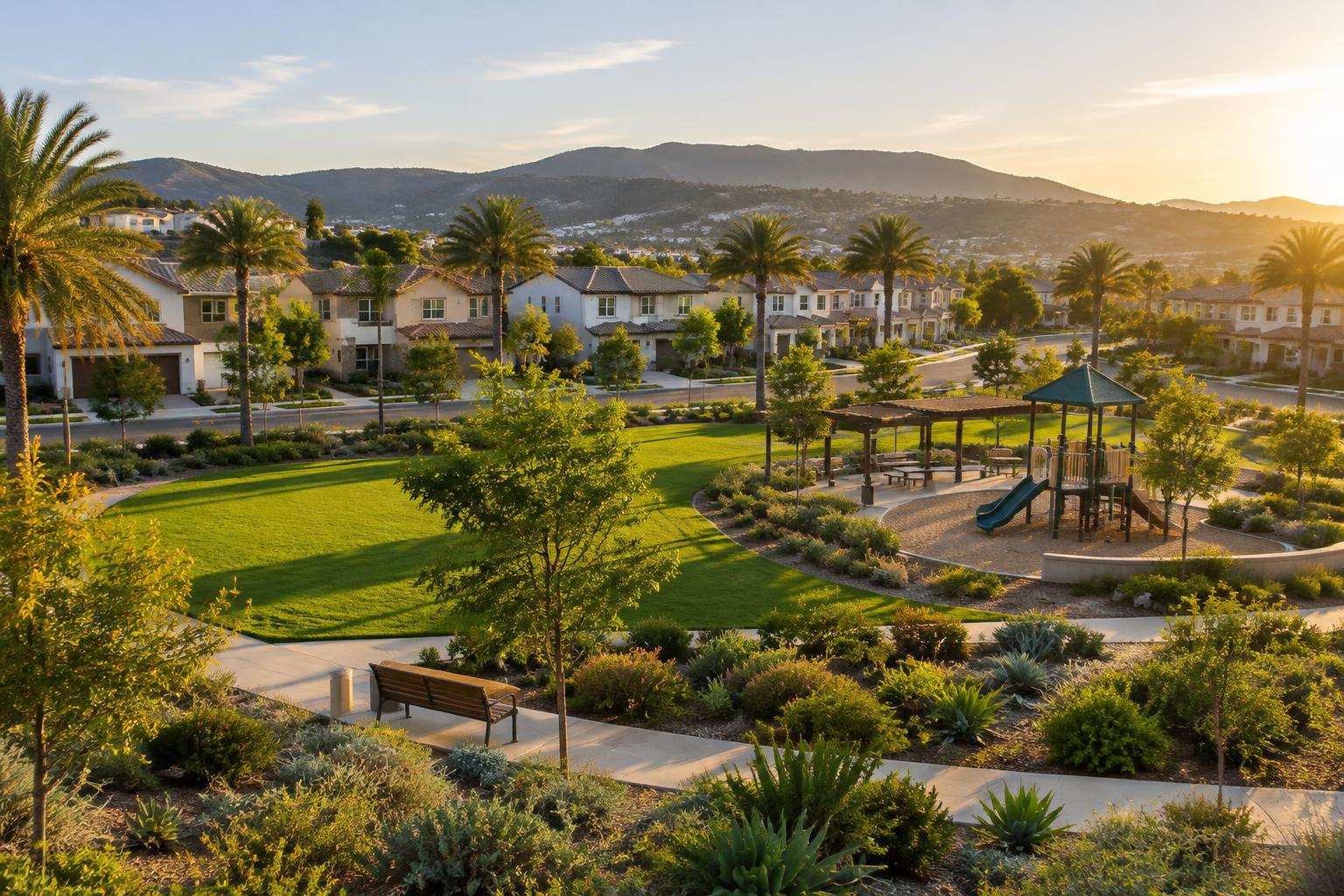 Newer Carmel Valley homes on a landscaped street