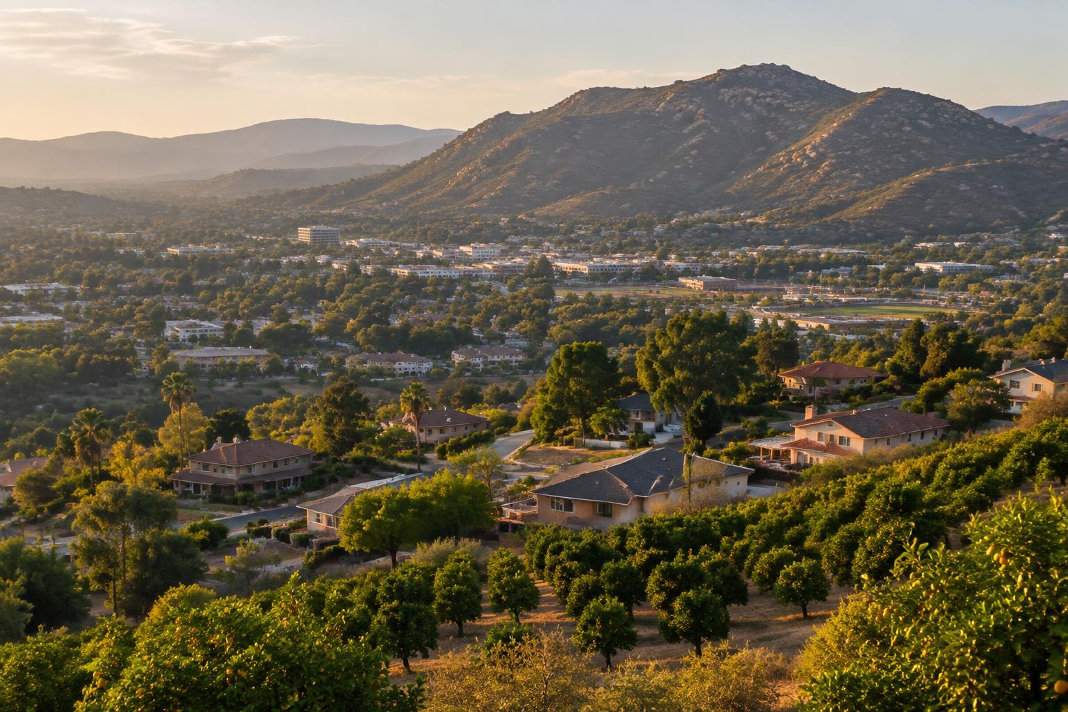 Escondido homes and groves in the valley below the ridges