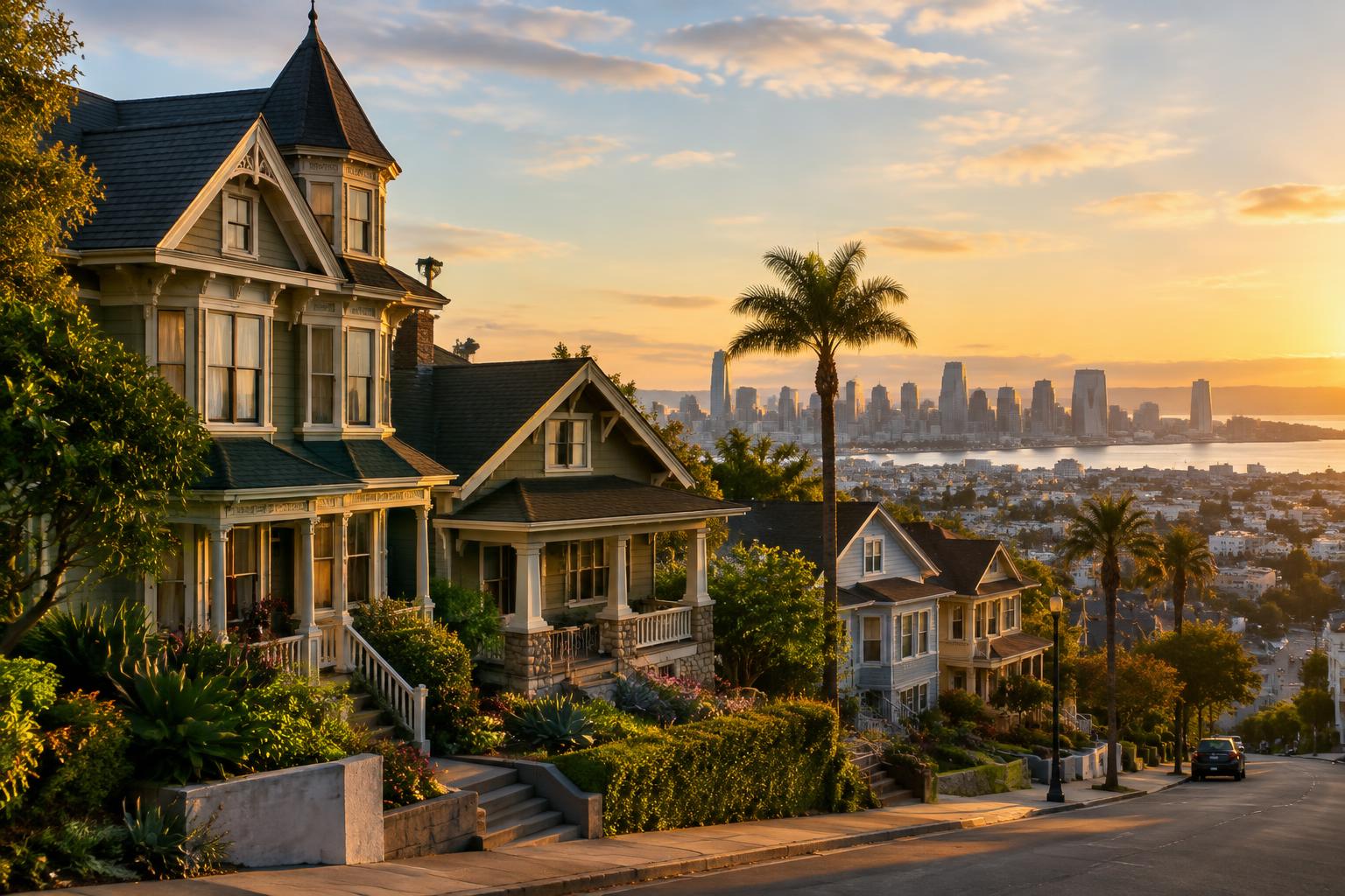 Victorian homes on a Golden Hill street in San Diego