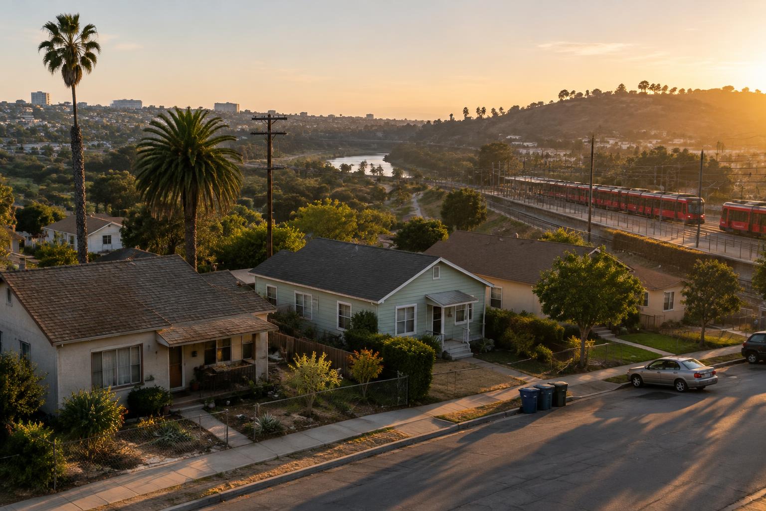 Older Grantville homes above the San Diego River valley and trolley line