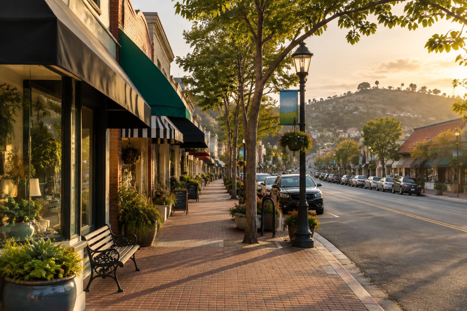 Shops along the walkable village main street in La Mesa