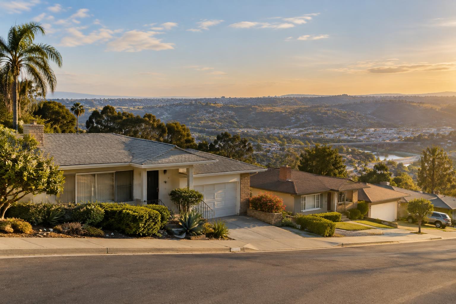 Linda Vista homes on a hillside street in San Diego