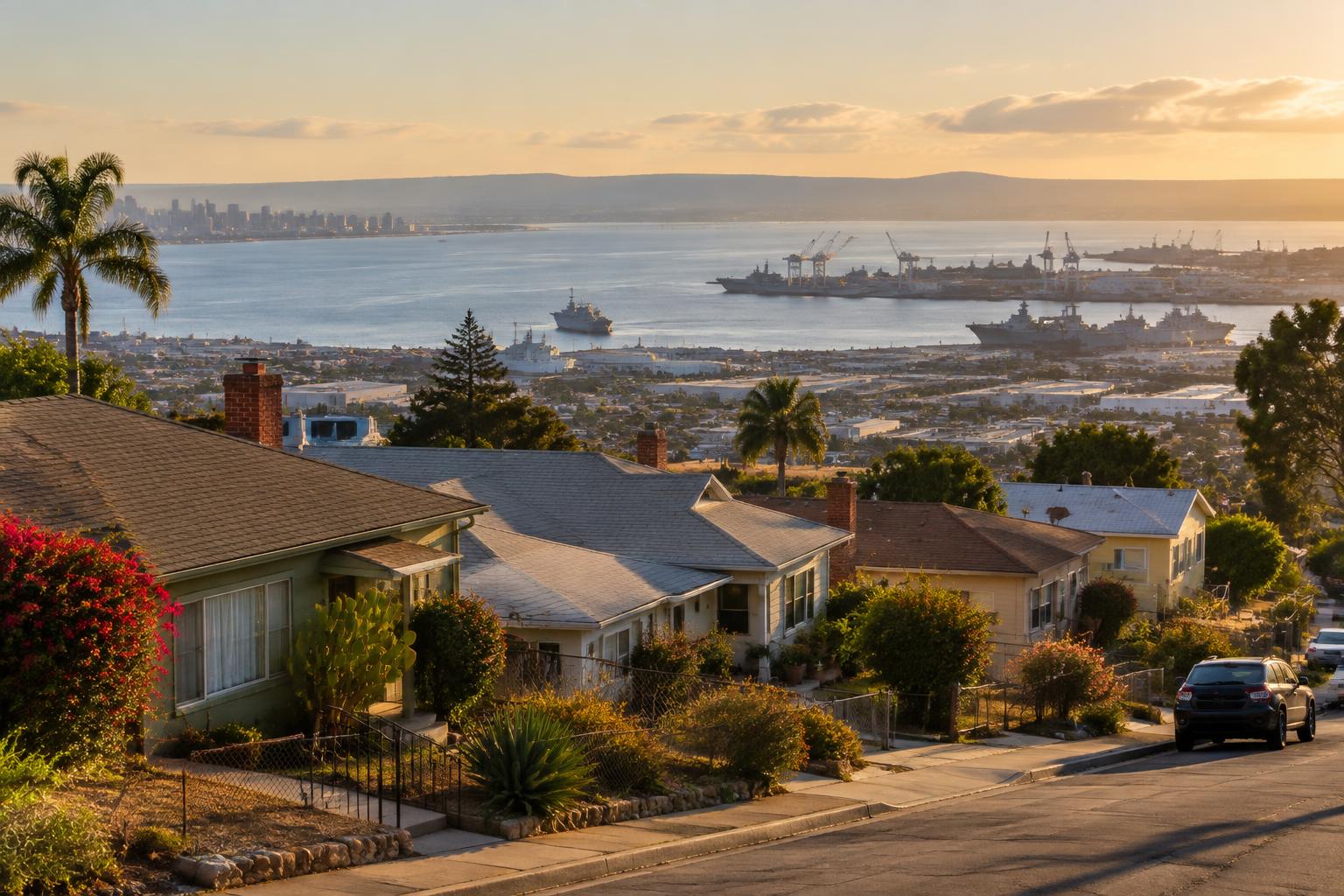 National City homes on a hill above San Diego Bay