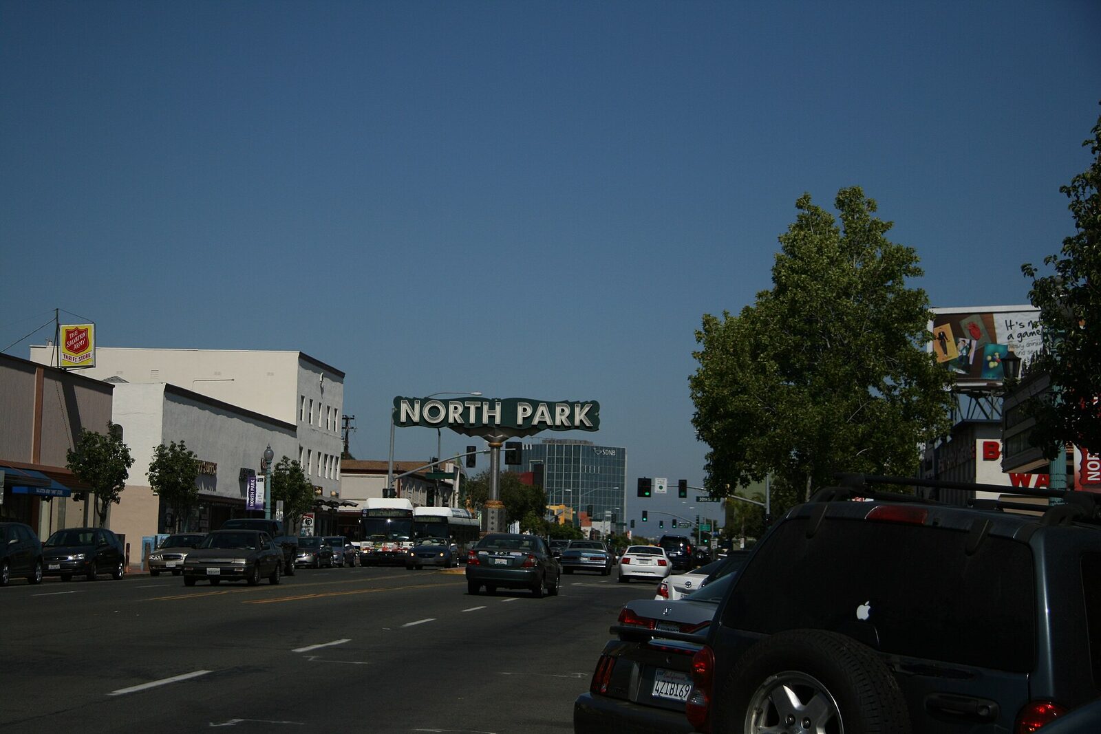 The North Park neighborhood sign over University Avenue