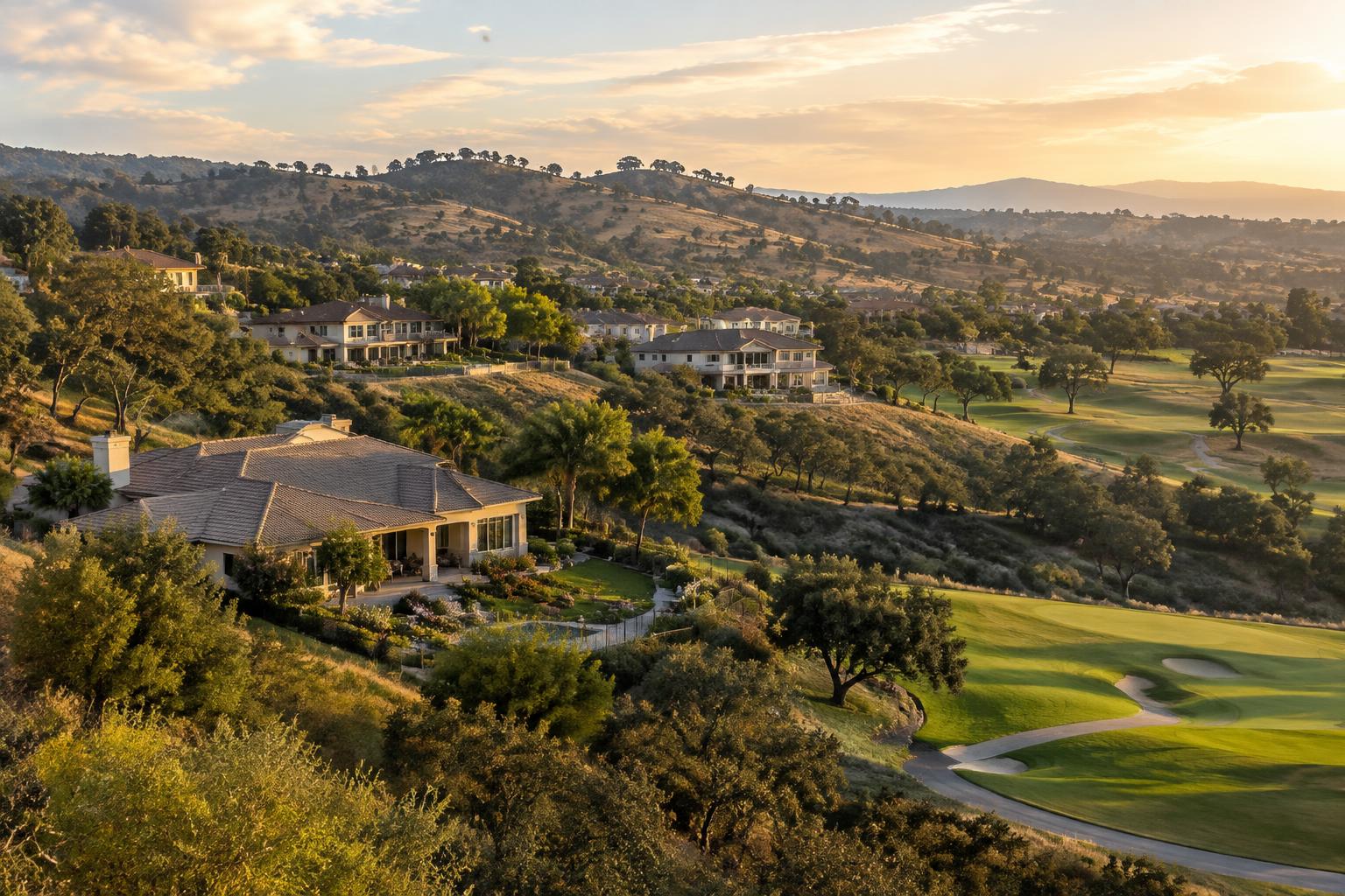 Rancho San Diego homes beside a golf course and oak hills