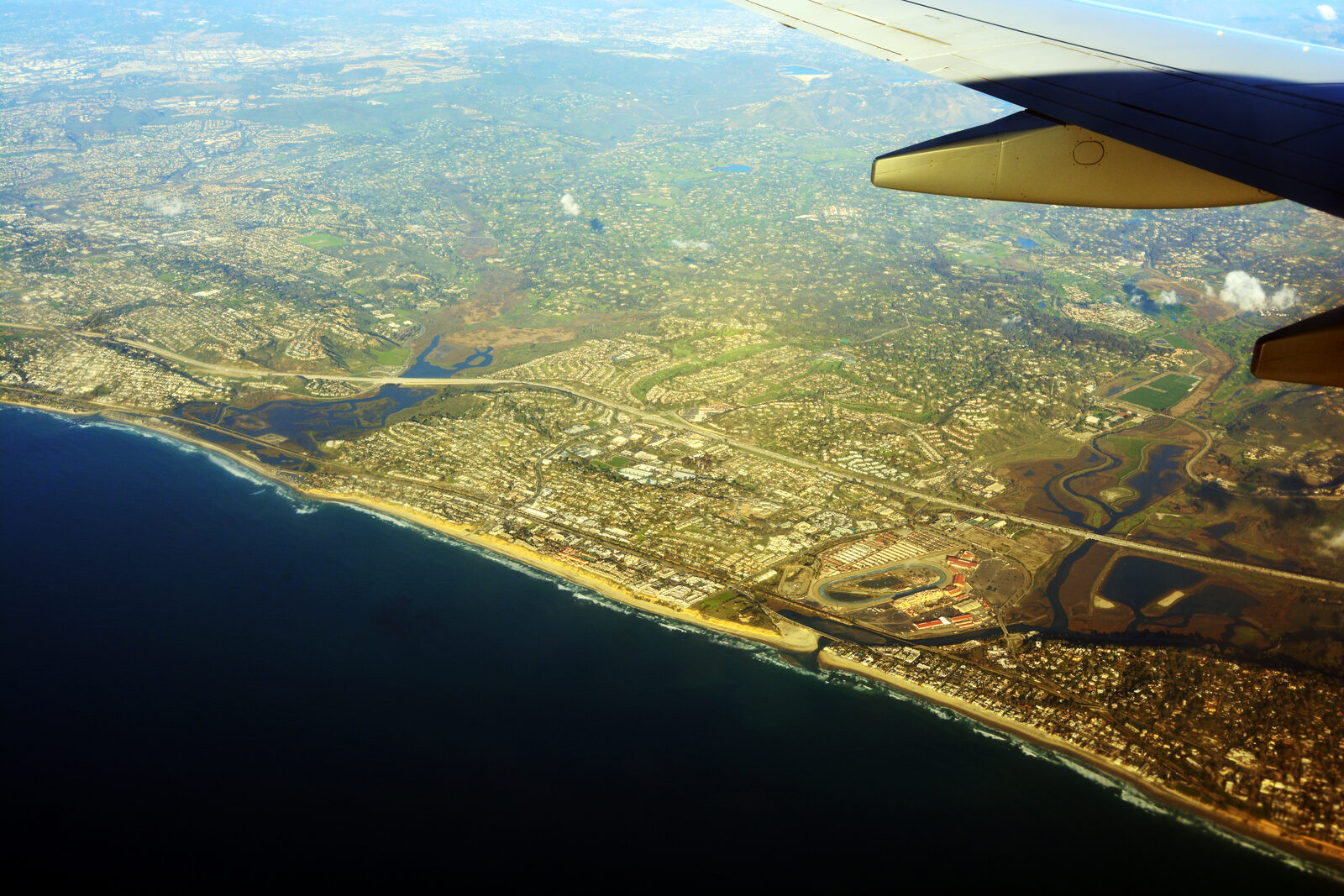 Aerial view of Solana Beach coastal bluffs and shoreline
