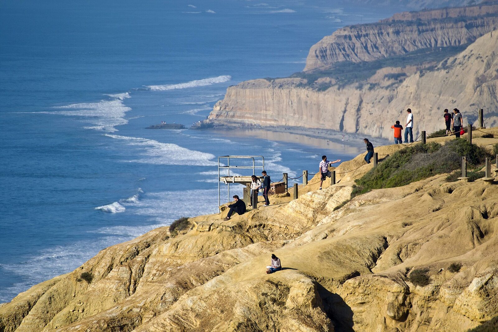 Sandstone cliffs and trails at Torrey Pines above the ocean